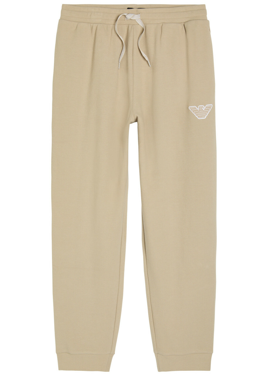 Emporio Armani Logo-appliquéd Piqué Cotton-blend Sweatpants Beige