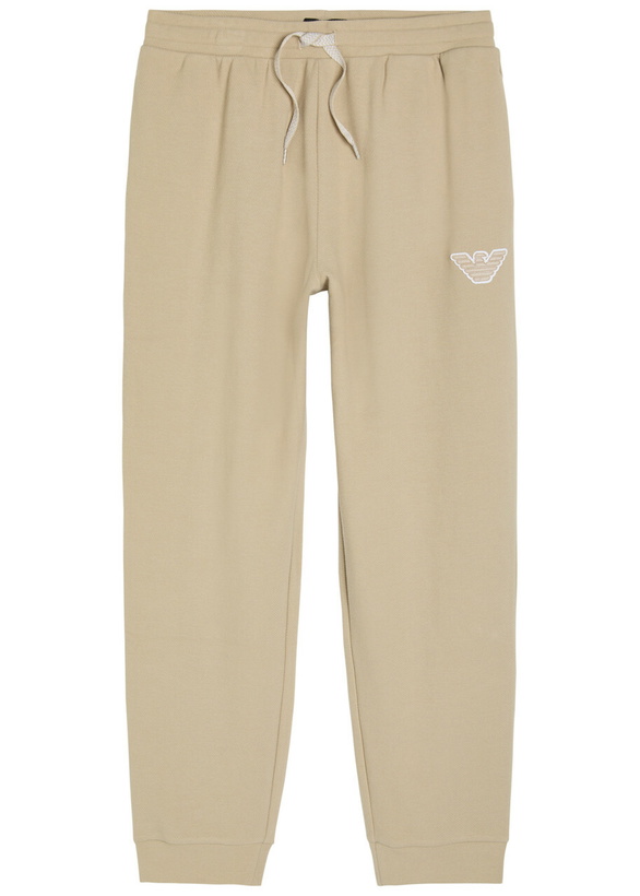 Photo: Emporio Armani Logo-appliquéd Piqué Cotton-blend Sweatpants Beige