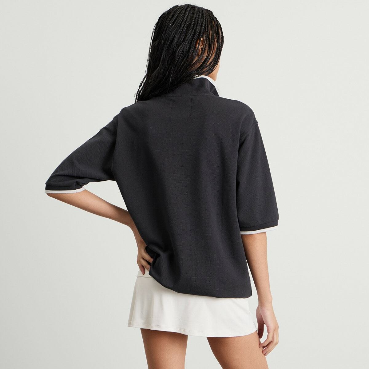 END. Piquet Polo in Cinder Black/Off White