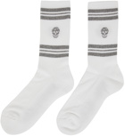 Alexander McQueen White & Silver Stripe Skull Socks