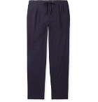 Camoshita - Navy Tapered Pleated Washed-Cotton Drawstring Trousers - Navy