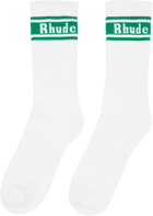 Rhude White & Green Stripe Logo Socks