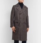 Rubinacci - Double-Breasted Houndstooth Virgin Wool, Linen and Cashmere-Blend Overcoat - Brown