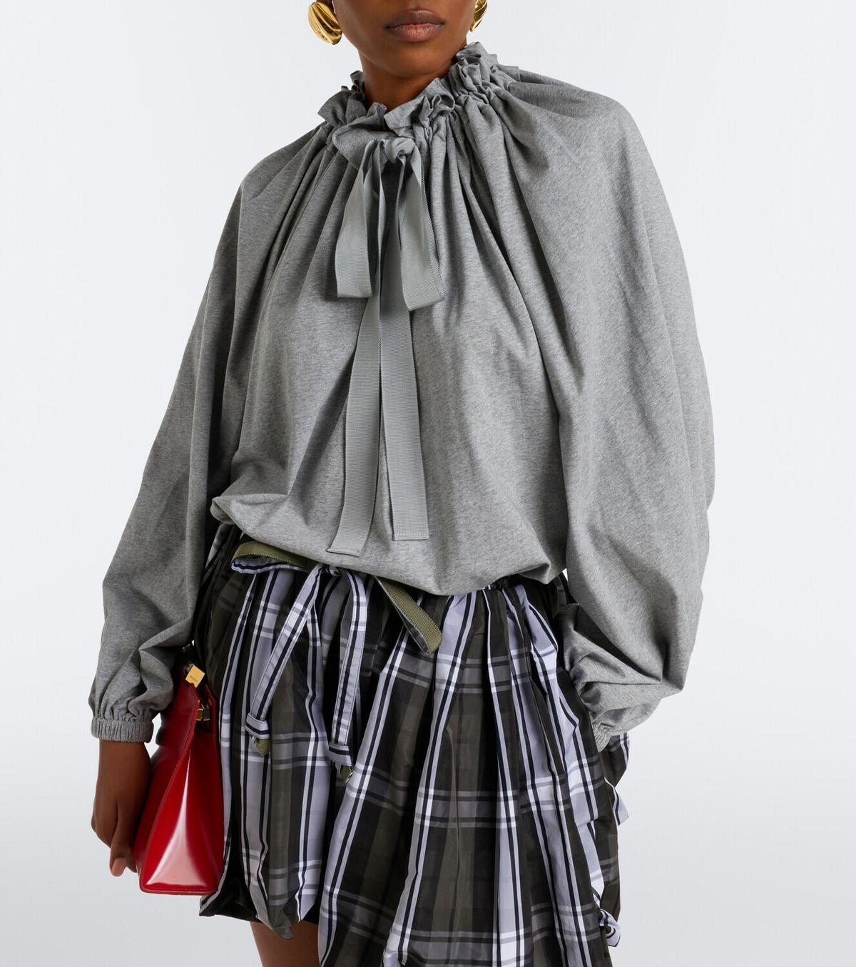 Patou Bow-detail gathered cotton jersey top