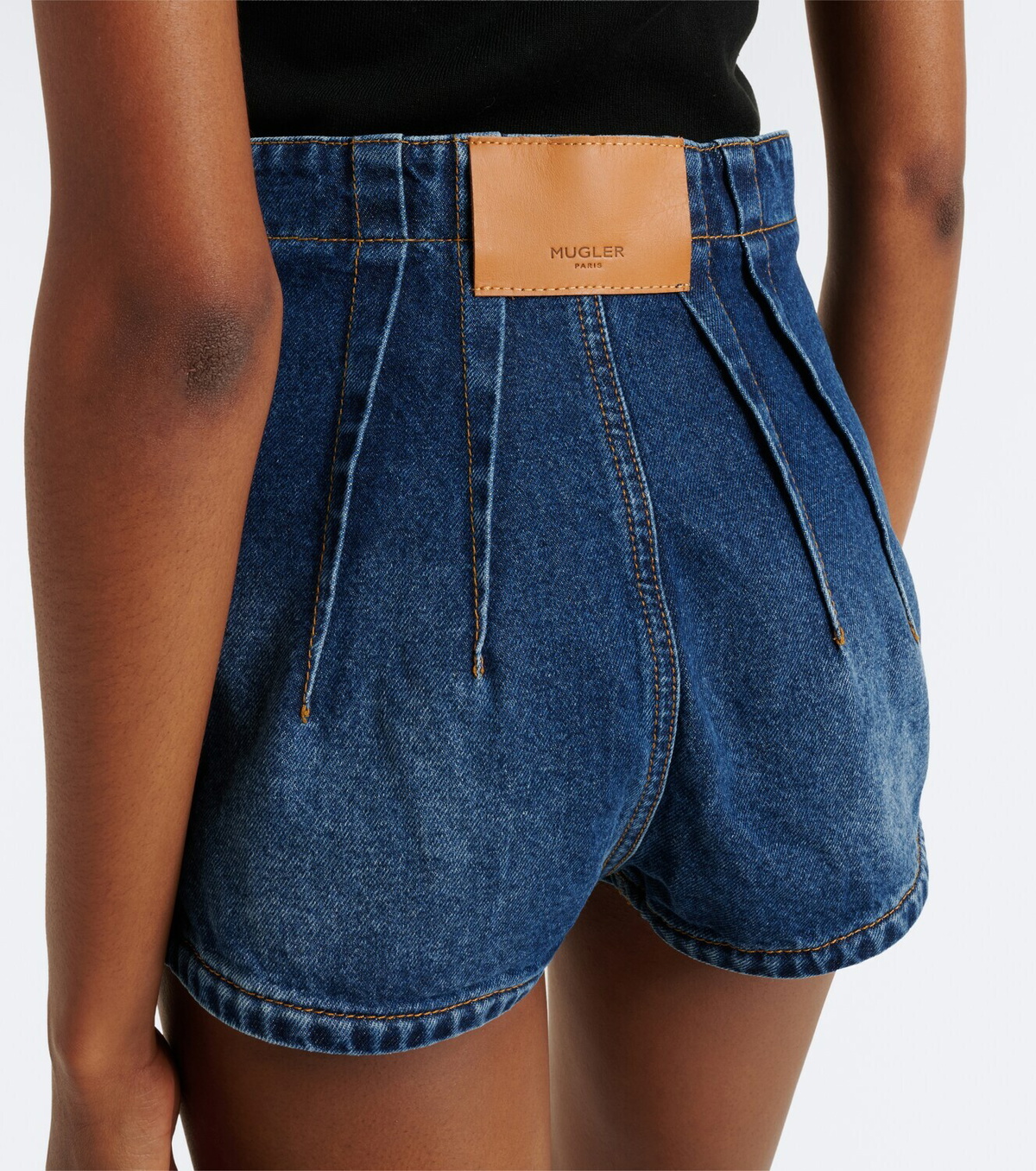 Mugler Pleated denim shorts