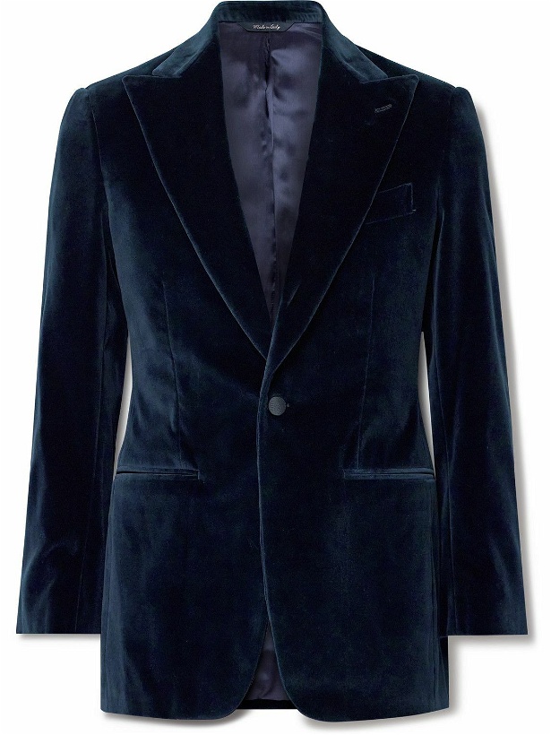 Photo: Saman Amel - Slim-Fit Cotton-Velvet Tuxedo Jacket - Blue
