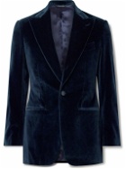 Saman Amel - Slim-Fit Cotton-Velvet Tuxedo Jacket - Blue