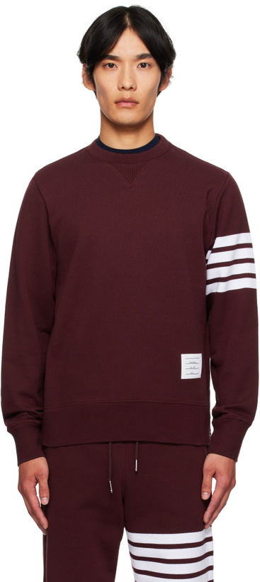 Photo: Thom Browne Burgundy Classic Loopback 4-Bar Sweatshirt