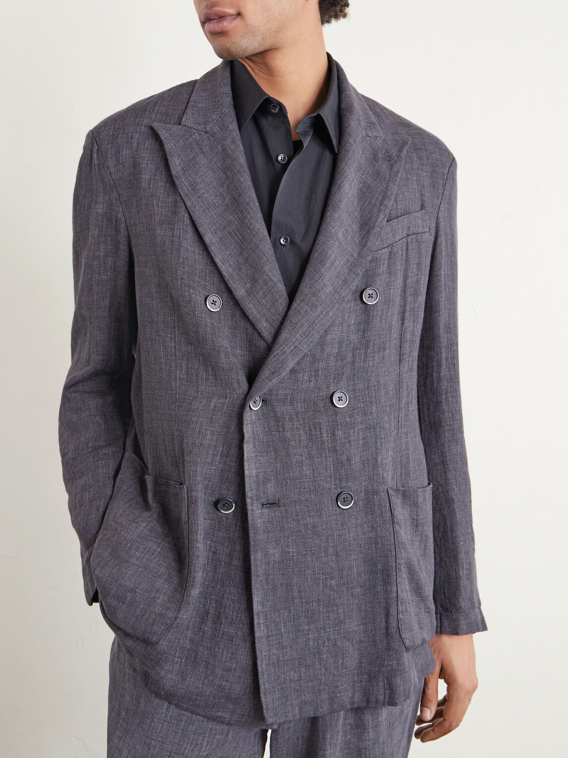 Barena - Unstructured Double-Breasted Linen-Blend Suit Jacket - Gray