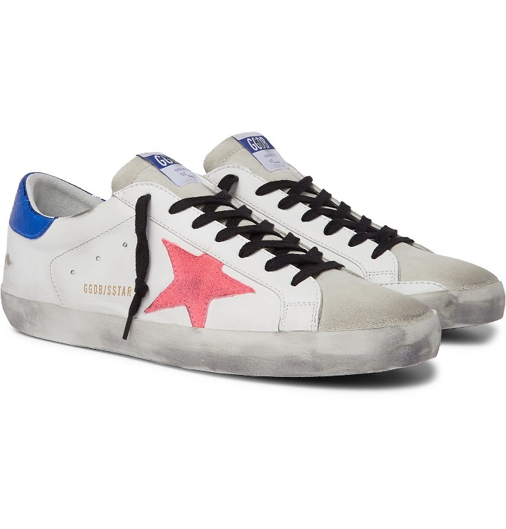 Photo: Golden Goose - Superstar Distressed Leather and Suede Sneakers - White