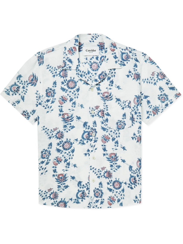 Photo: Corridor - Convertible-Collar Printed Linen and Cotton-Blend Shirt - Blue