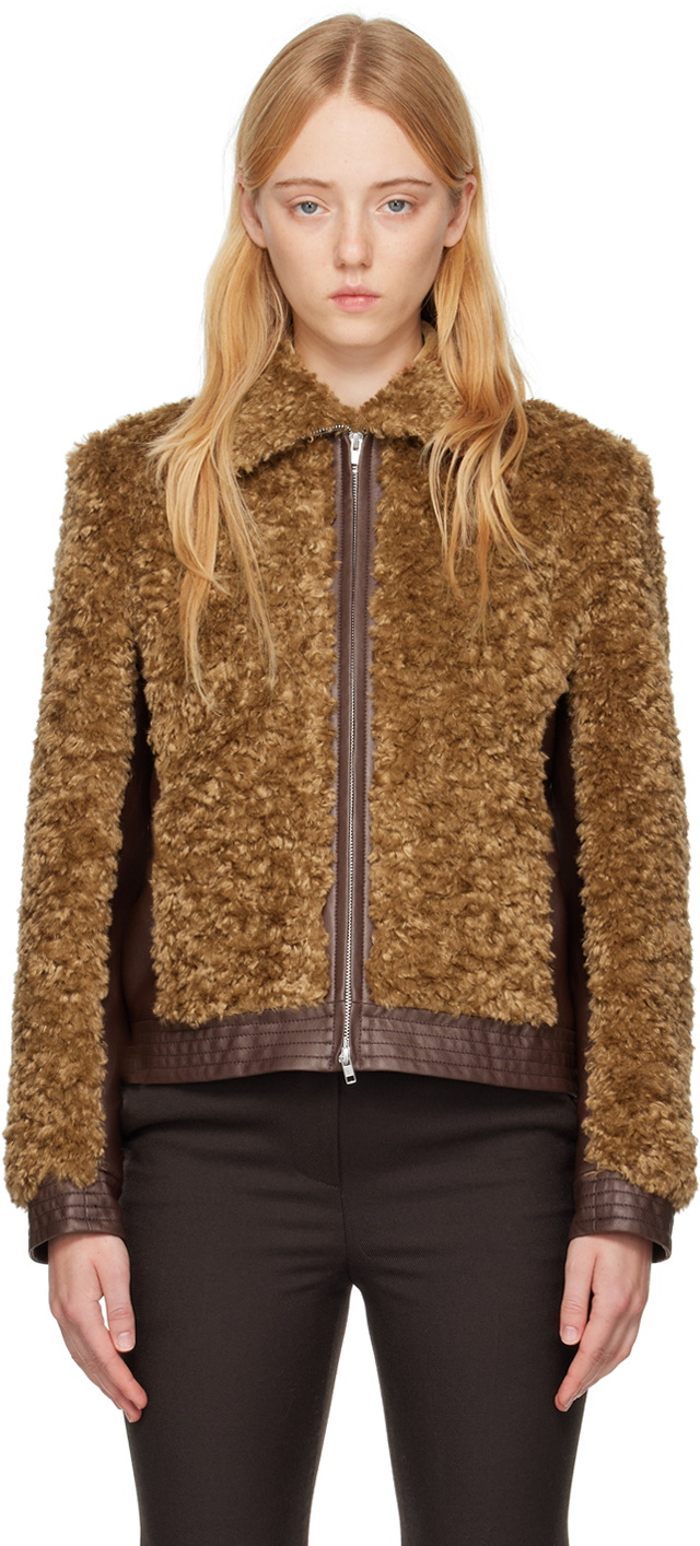 TheOpen Product Brown Paneled Faux-Shearling Jacket TheOpen