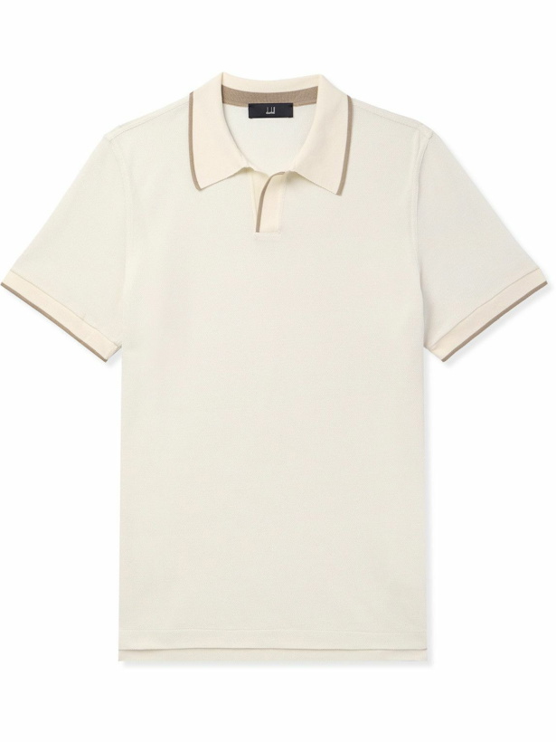 Photo: Dunhill - Cotton and Silk-Blend Piqué Polo Shirt - Neutrals