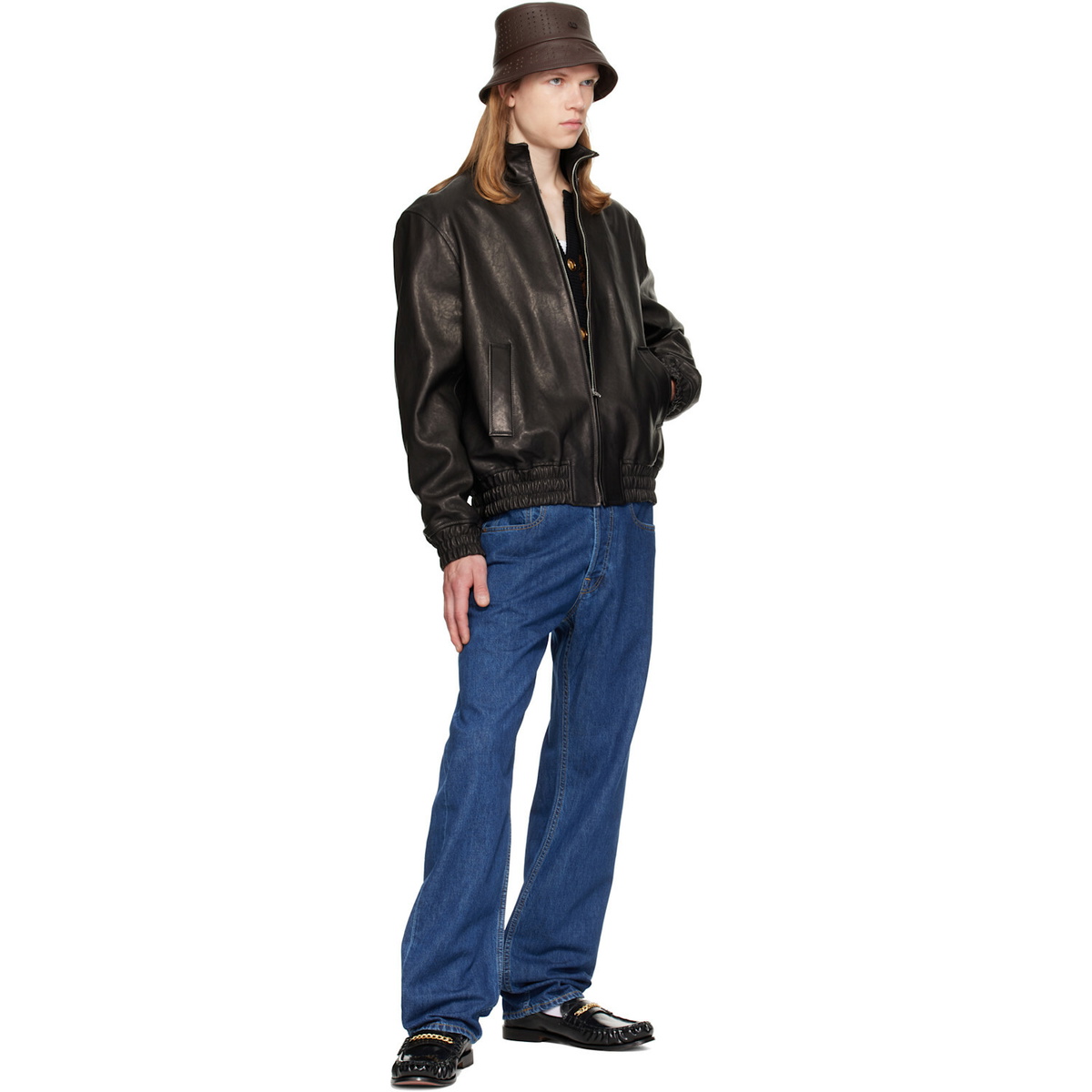 Valentino Black High Neck Leather Jacket