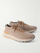 Brunello Cucinelli - Leather-Trimmed Stretch-Knit Sneakers - Neutrals