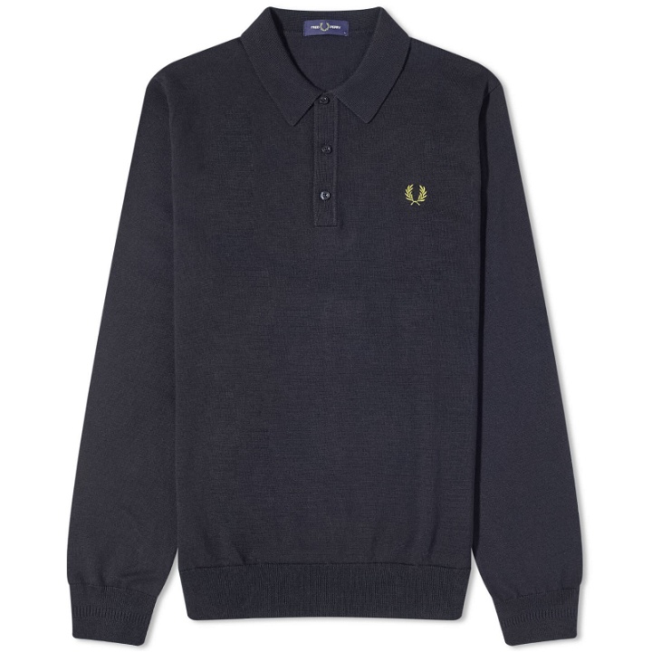 Photo: Fred Perry Men's Long Sleeve Knit Polo Shirt in Navy