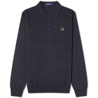 Fred Perry Men's Long Sleeve Knit Polo Shirt in Navy