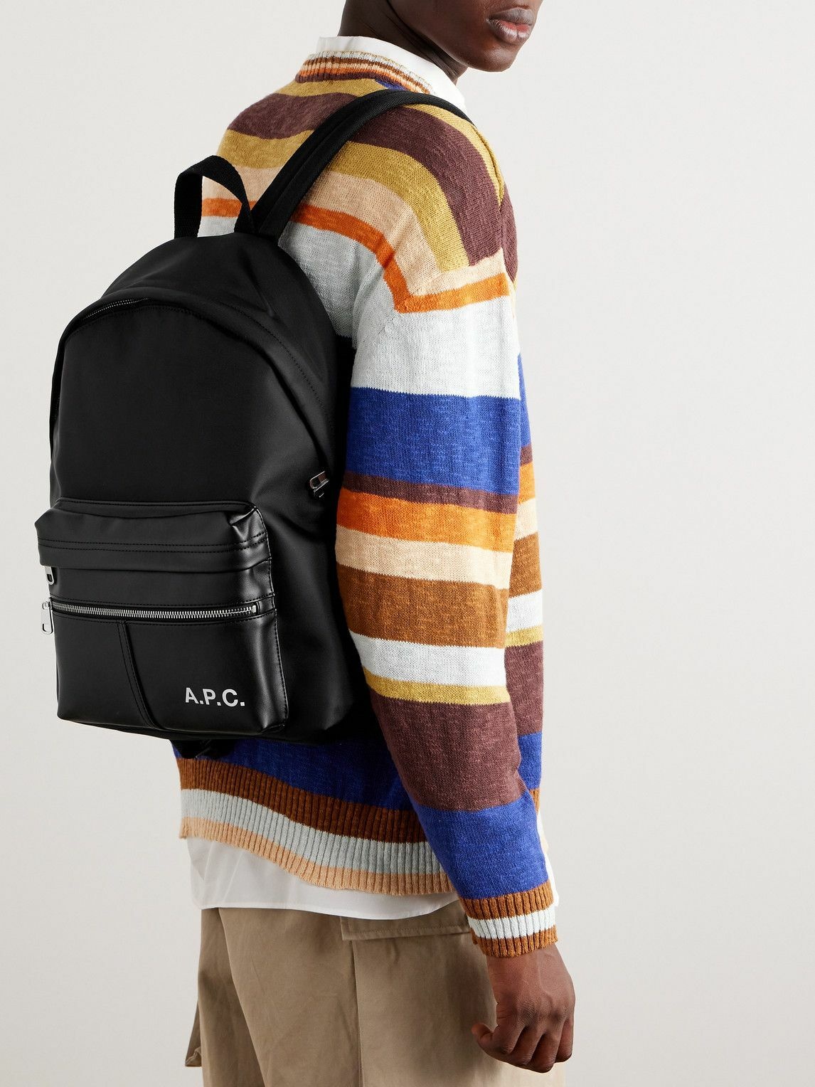 A.P.C. - Logo-Print Leather-Trimmed Shell Backpack