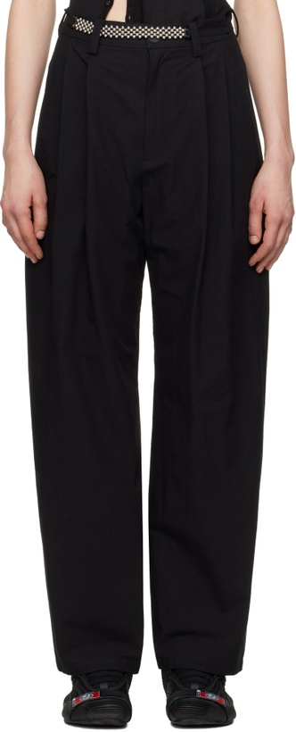 Photo: HYEIN SEO Black Wide Beaded Belt Trousers