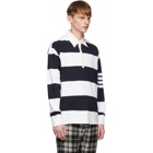 Thom Browne Navy and White Rugby Stripe Polo