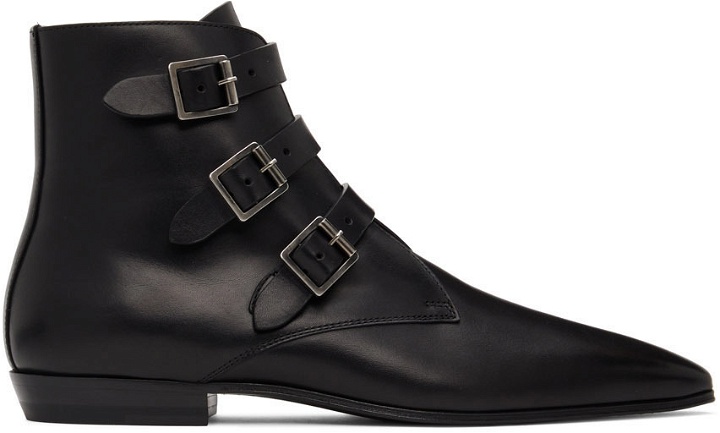 Photo: Saint Laurent Black Leather Stan Buckled Boots