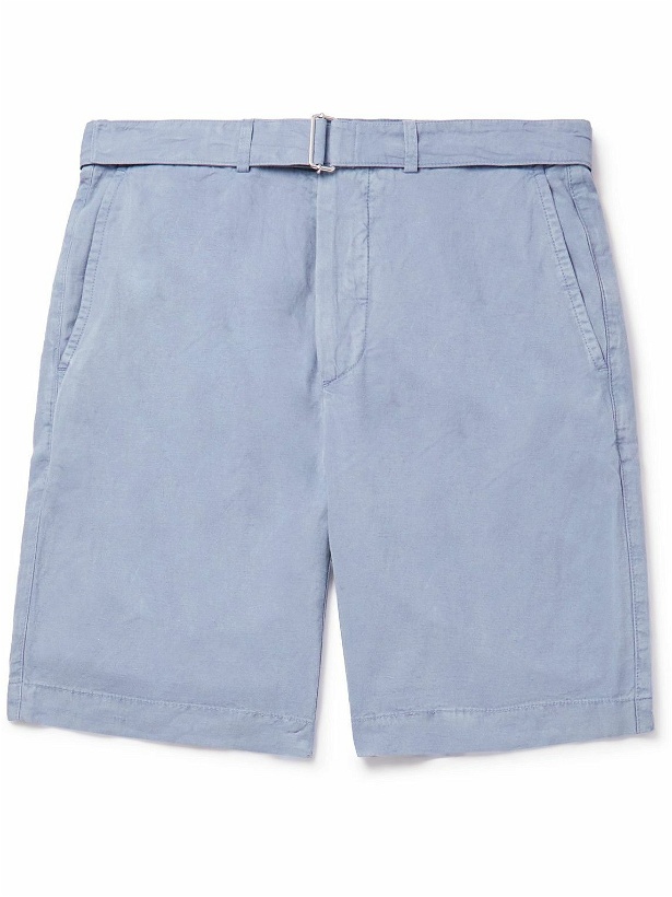 Photo: Officine Générale - Julian Straight-Leg Belted Lyocell, Linen and Cotton-Blend Bermuda Shorts - Blue