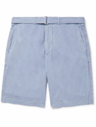 Officine Générale - Julian Straight-Leg Belted Lyocell, Linen and Cotton-Blend Bermuda Shorts - Blue