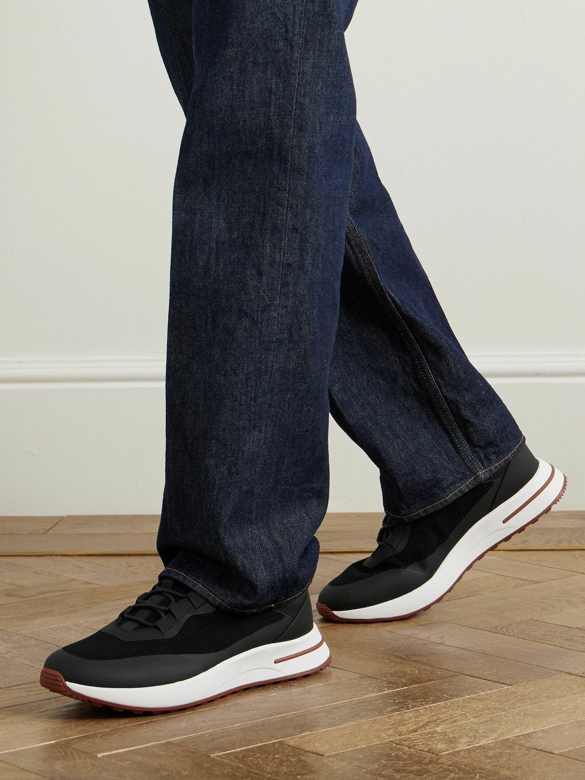 Loro Piana - Weekend Walk Leather-Trimmed Mesh Sneakers - Black