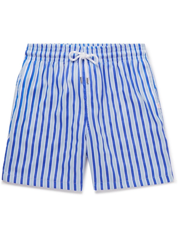 Photo: Derek Rose - Mid-Length Striped Swim Shorts - Blue