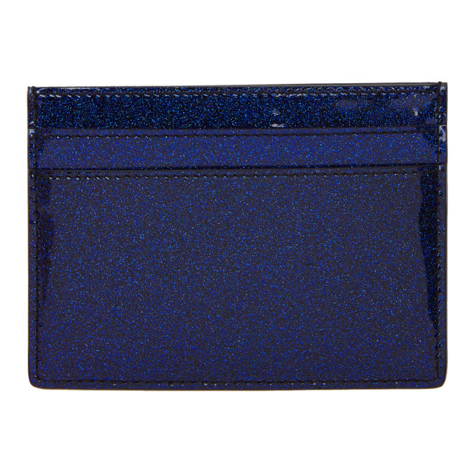 Saint Laurent Star Embossed Card Holder in Blue