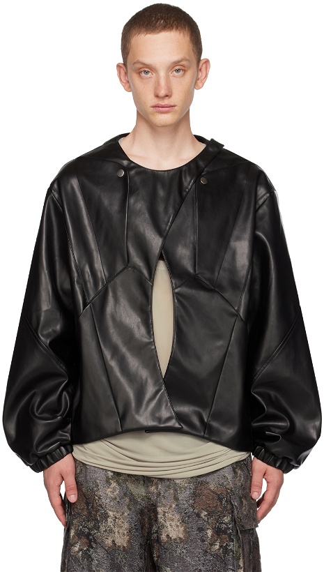 Photo: Uncertain Factor Black Frame Faux-Leather Jacket
