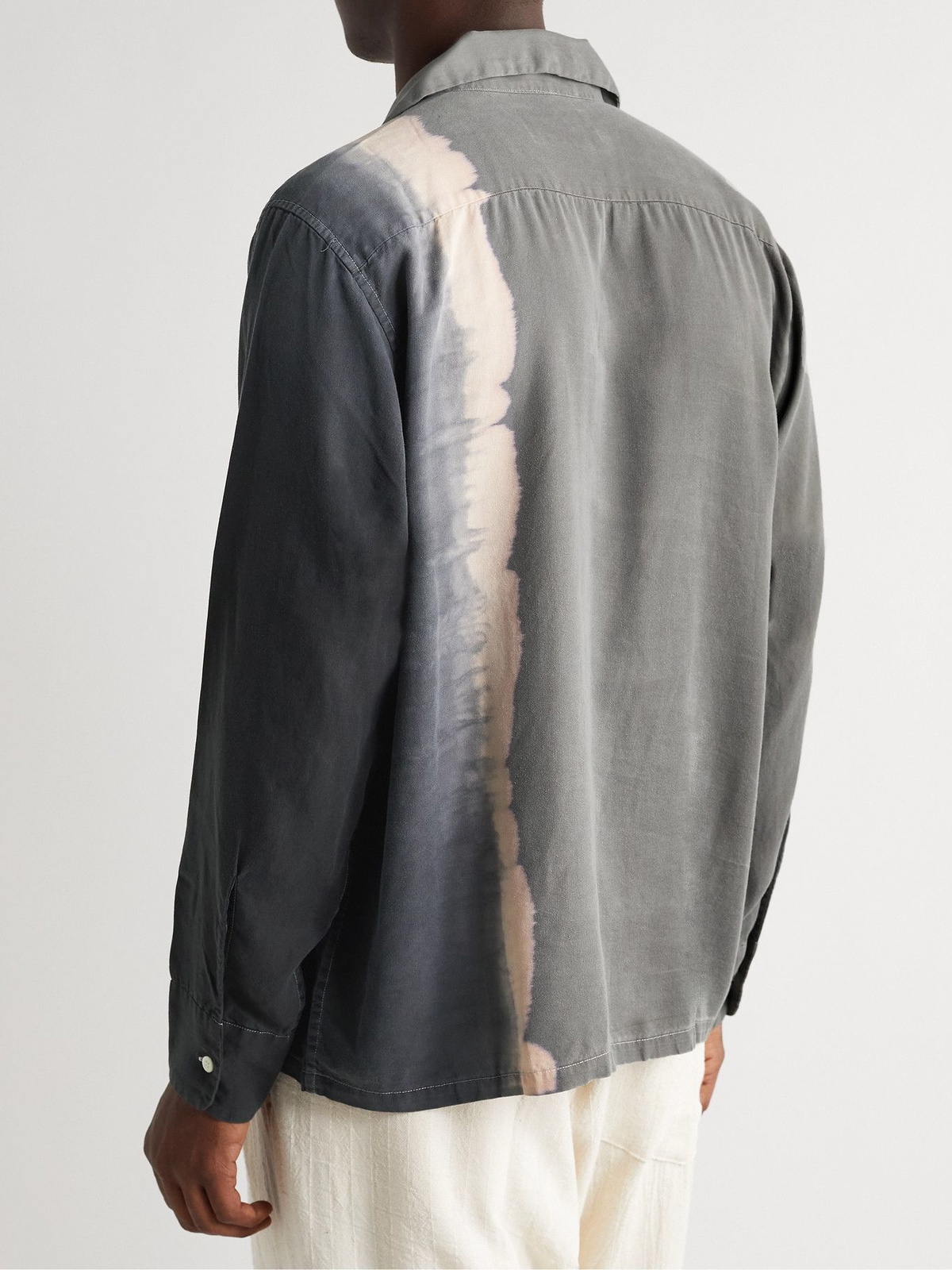 NOMA t.d. - Summer Convertible-Collar Tie-Dyed Rexcell Shirt - Gray