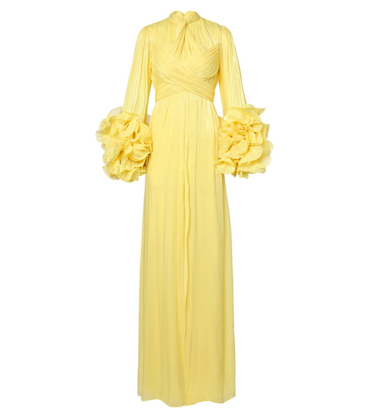 Photo: Costarellos Floral-appliqué plated Lurex® georgette gown