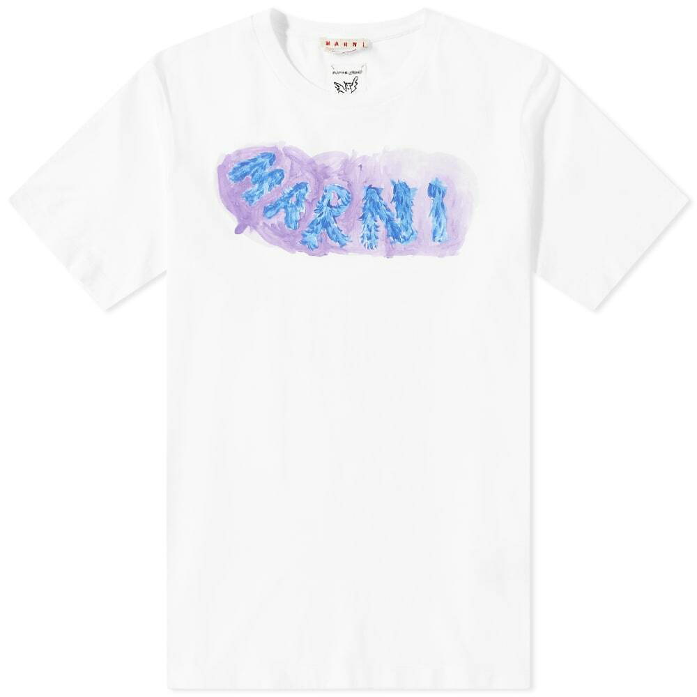 Marni Men's Watercolour Logo T-Shirt in Lily White Marni