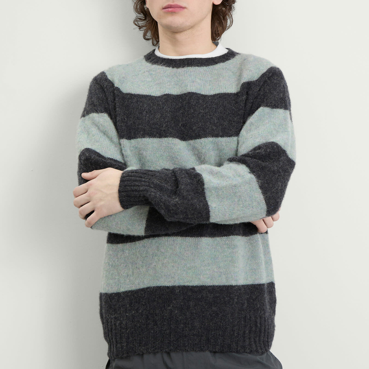 YMC Men's Suedehead Crew Neck Knit Presented by END. in Charcoal/Seaglass
