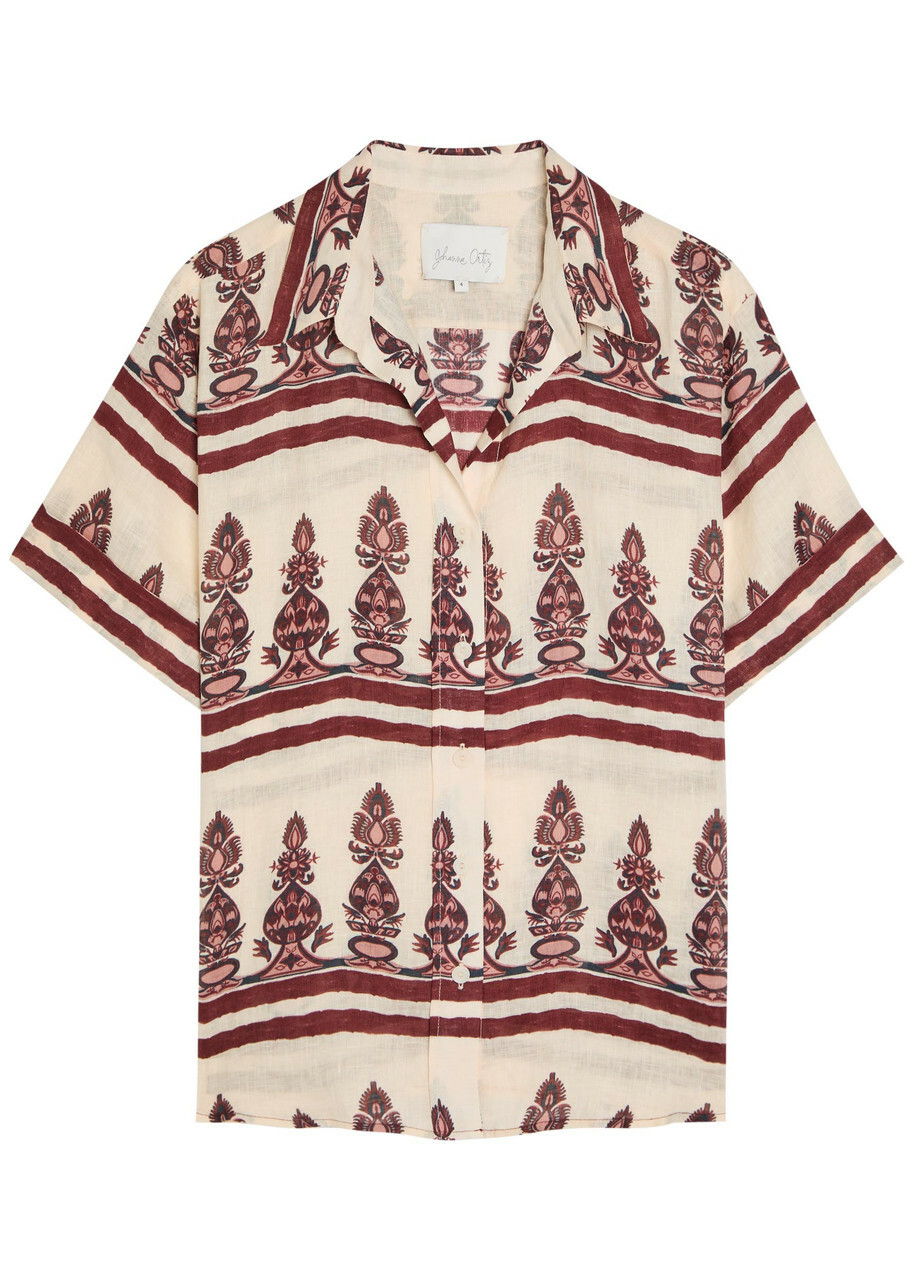 Johanna Ortiz La Creciente Printed Linen Shirt Ecru