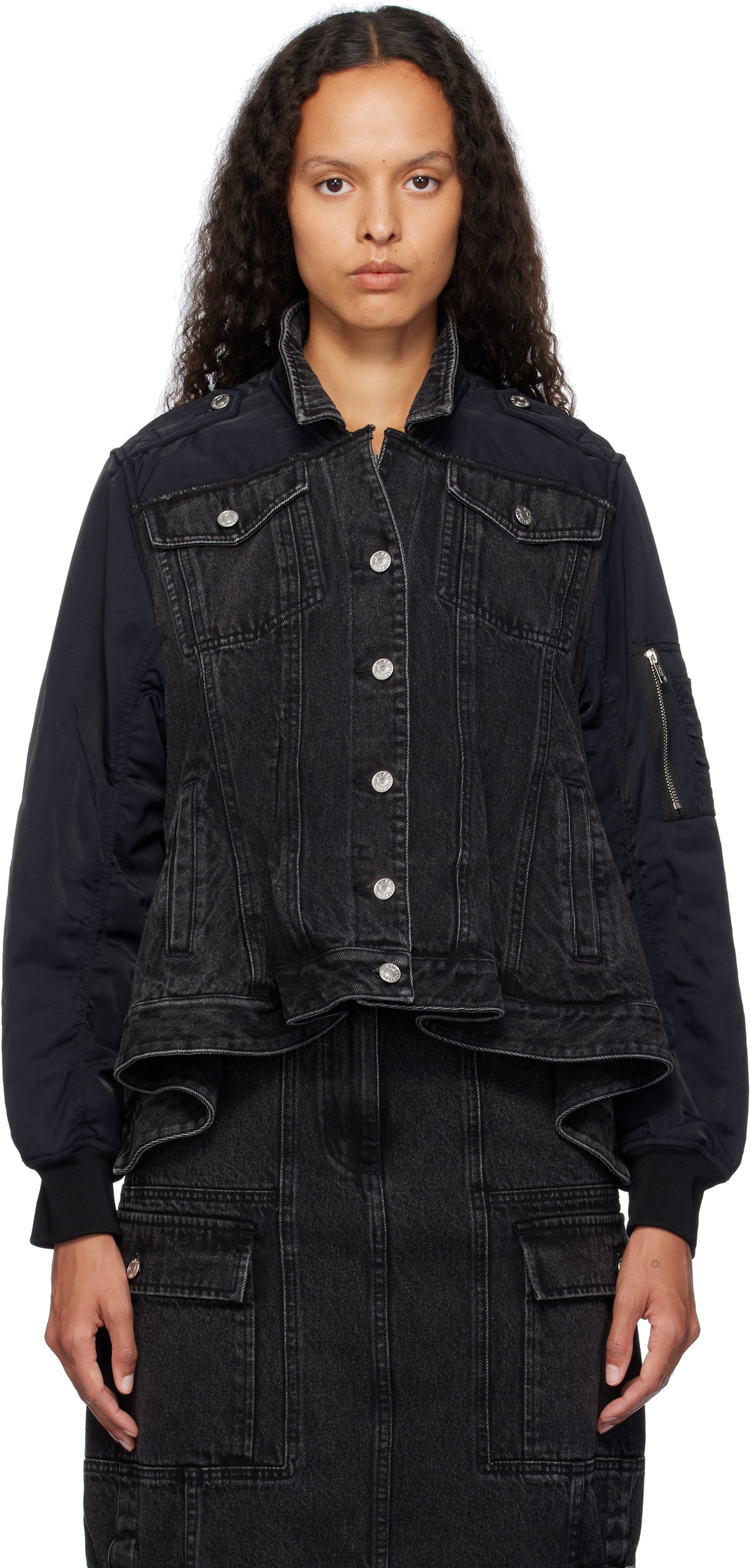 3.1 Phillip Lim Black Hybrid Flight Denim Jacket 3.1 Phillip Lim