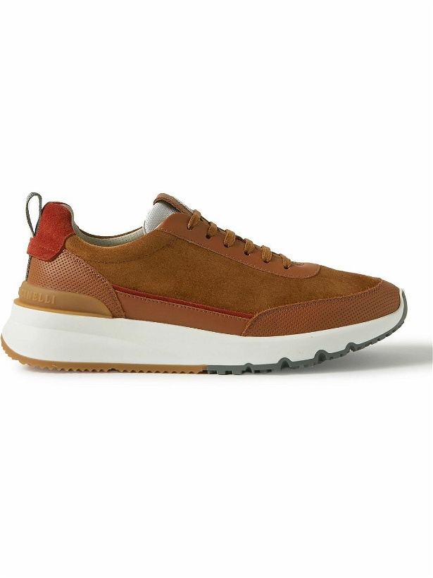 Photo: Brunello Cucinelli - Leather-Trimmed Suede Sneakers - Brown