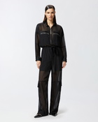 Pinko Cargo Jumpsuit In Georgette And Shiny Satin Limo Black