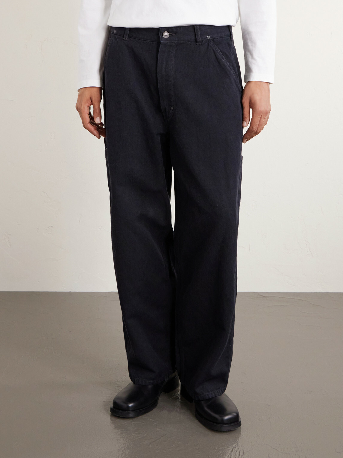 A.PRESSE - Vintage Wide-Leg Cotton, Hemp and Silk-Blend Canvas Trousers - Black