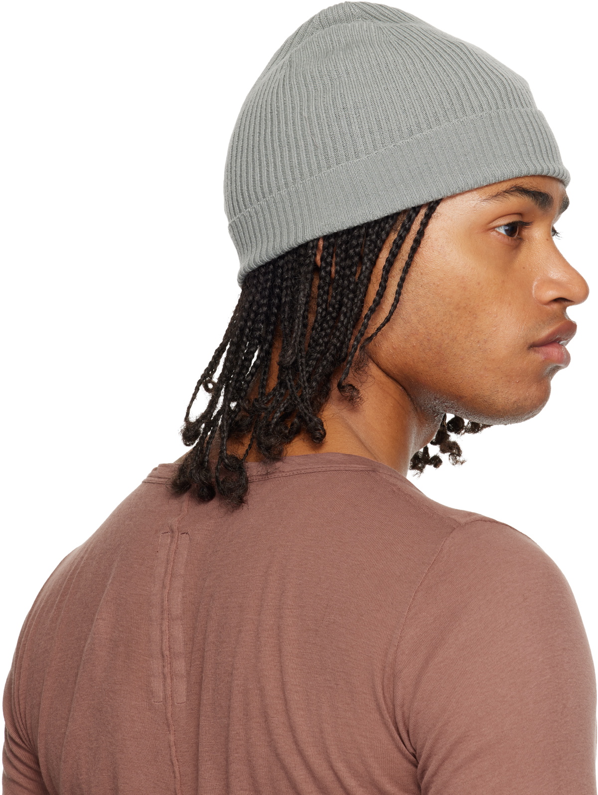 Rick Owens Gray Concordians Ribbed Beanie