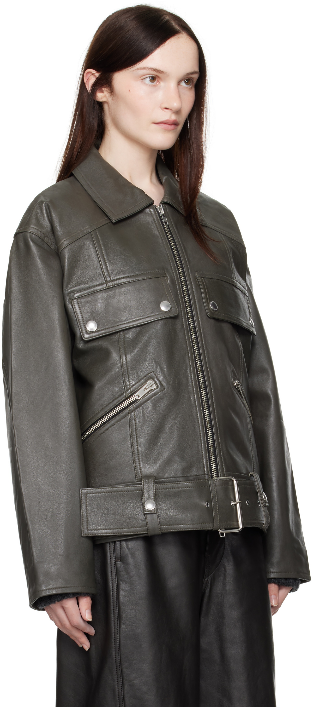 Stand Studio Gray Yara Leather Jacket