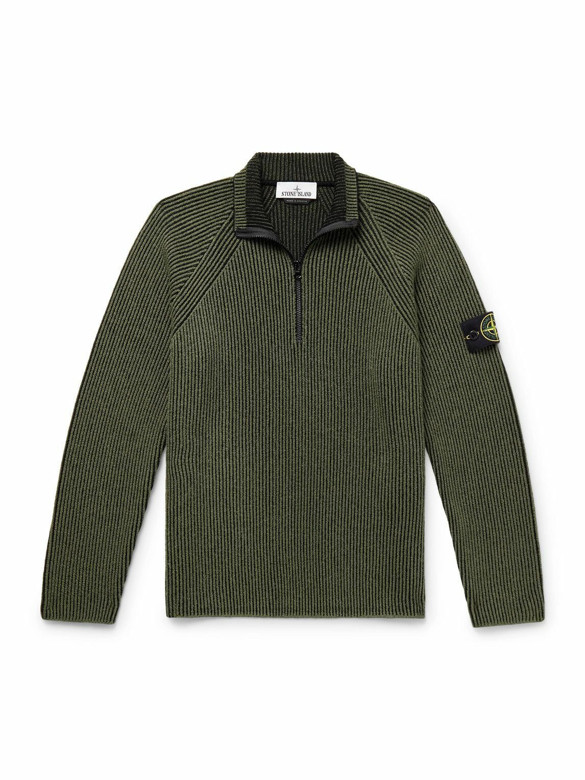 トップス 00s STONE  HALF ZIP KNIT SWEATER Stone Island - Logo-Appliquéd Ribbed Wool-Blend Half-Zip Sweater