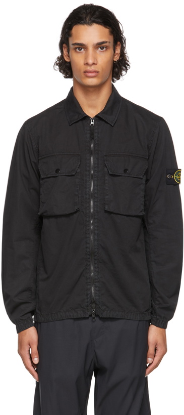 Photo: Stone Island Black Cotton Canvas Brushed Overshirt Jacket