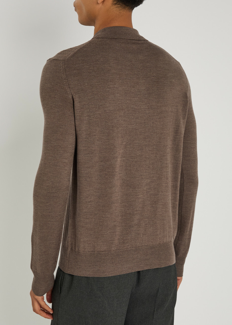 Aurélien Ribbed-knit Wool Polo Shirt Taupe