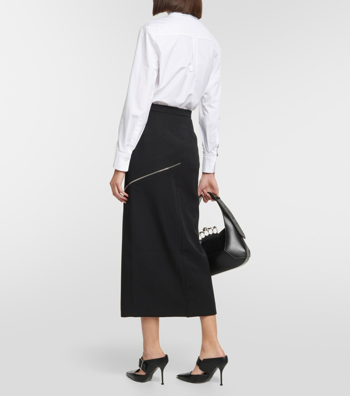 Alexander McQueen Zip-embellished wool midi skirt Alexander