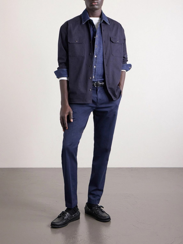 Photo: Eleventy - Slim-Fit Cotton-Blend Twill Chinos - Blue
