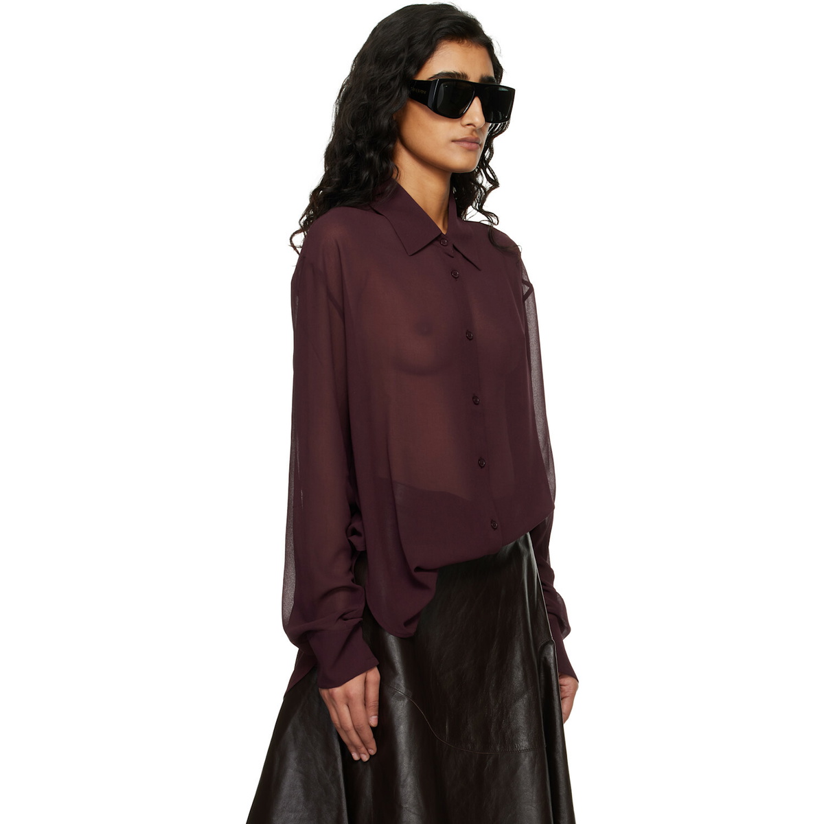 The Frankie Shop Burgundy Peri Georgette Shirt