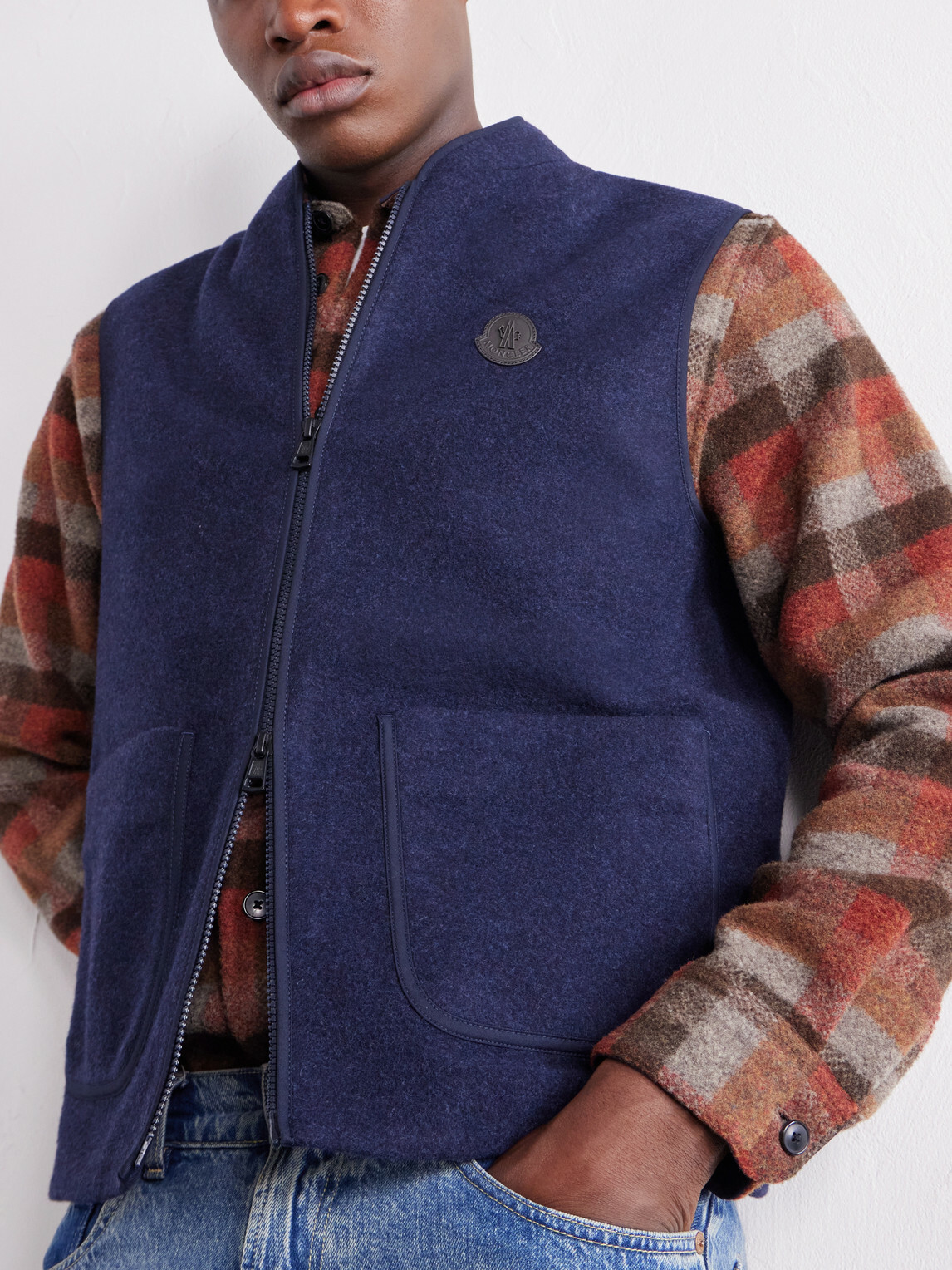 Moncler - Logo-Appliquéd Wool-Fleece Gilet - Blue