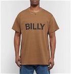 BILLY - Logo-Print Distressed Cotton-Jersey T-Shirt - Brown